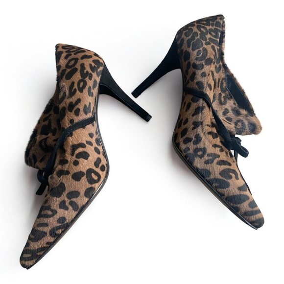 Stuart Weitzman Leopard Print Pony Hair high heel booties leather 5.5 retro glam - Picture 1 of 9
